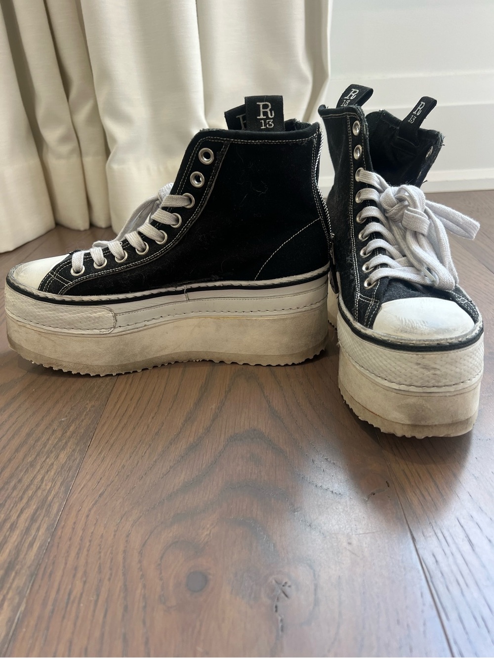 R13 Black Distressed Courtney High Tops